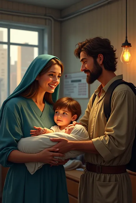 A Christmas birth where the Virgin Mary is a nurse and Joseph who is a taxi driver and Jesus a boy who goes to school