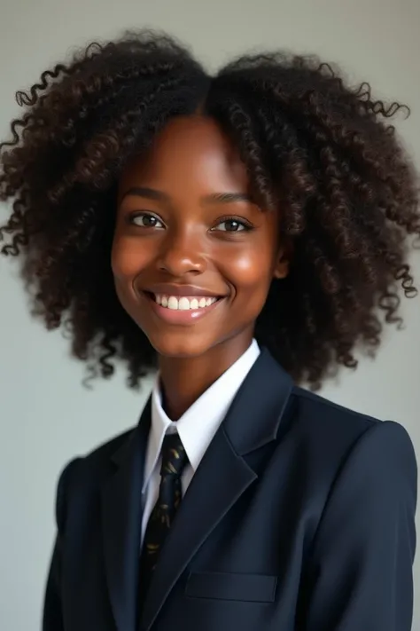 Image of a gorgeous curly-haired black student in uniform 