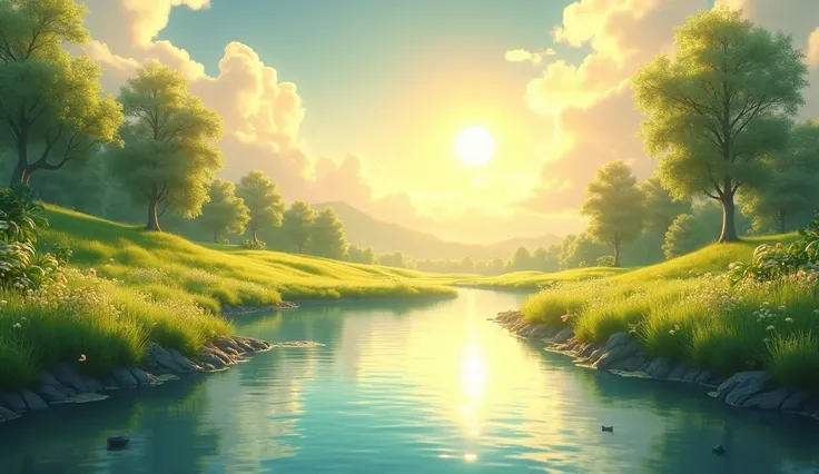 a sunny landscape with water for a YouTube banner