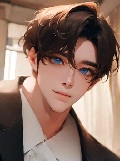 a male character with beautiful detailed eyes, detailed lips, extremely detailed face, long eyelashes, perfect face shape, no errors, naughty expression, sticking out tongue, different colored eyes, in a palace room, (best quality,4k,8k,highres,masterpiece...