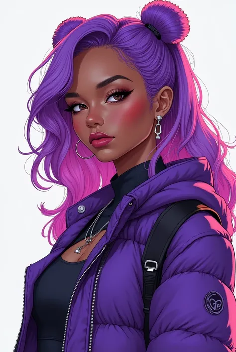 un gros plan dune personne avec des cheveux violets et une veste violette, art cyberpunk inspiré par rossdraws, tendance sur Artstation, Afrofuturisme, :: rossdraws, rossdraws dessin animé vibrant, fan art vibrant, portrait rossdraws, rossdraws2. 0, rossdr...