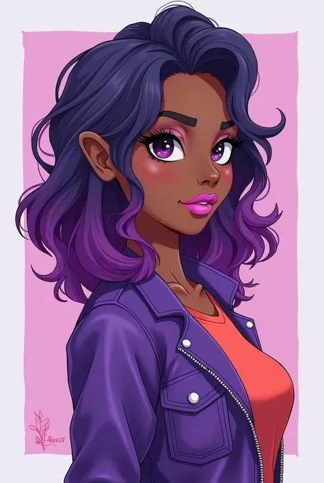 un gros plan dune personne avec des cheveux violets et une veste violette, :: rossdraws, rossdraws dessin animé vibrant, fan art vibrant, portrait rossdraws, rossdraws2. 0, rossdraws | Afrofuturisme, Lucio en tant que femme, Rossdraws peinture numérique, r...