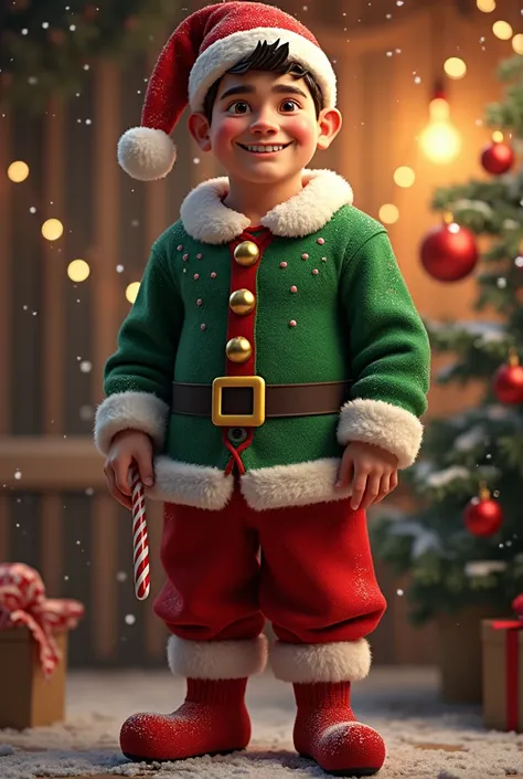 A young man in a Christmas costume 