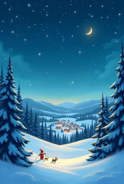 Cartoon snow night background 16:9