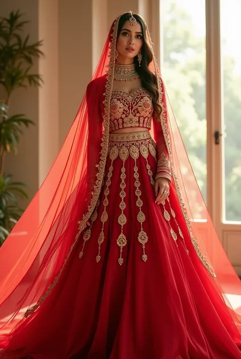 Pakistani bride dress  light work  red and golen
