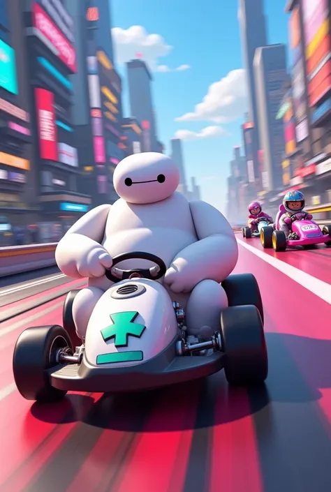 Draw Baymax driving a kart