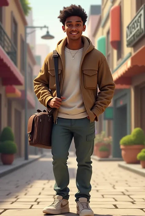 A young Arab man with a satchel and with sneakers 