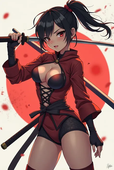 ((best quality)), ((masterpiece)), (detailed), 1girl, sexy, Japanese female ninja "KUNOICHI", sexy female ninja costume, cute young loli face, ((pussy with pubic hair)), sexy and cool random action poses, glimpses of panties and leotards, (beautiful girl w...