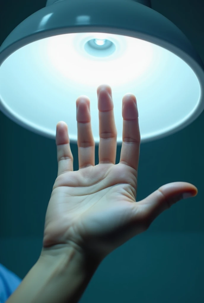 Clean hand and hand under fluoroscent lamp