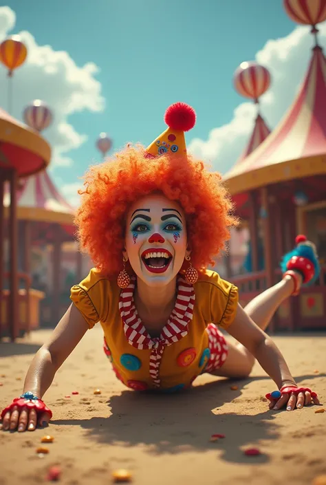 Brenda rolling around in clown clothes 