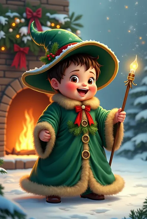 Chubby boy dressed as a Christmas witch  boy 