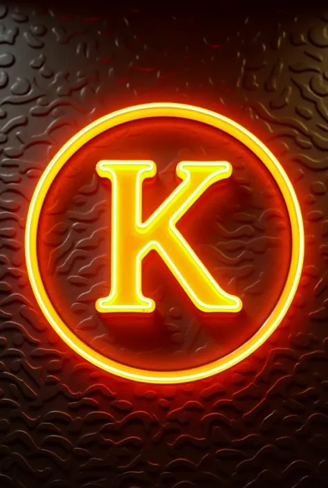 create a 4D logo a word that says "K GOLDEN GRILL AND RESTO BAR" in shiny neon gold color written on tha wall, circular, embossed. High Resolution, Wide Shot, 