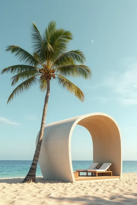 MAKE ME A PAVILION WITH THE CONCEPT OF A BEACH PALM TREE in an abstract way