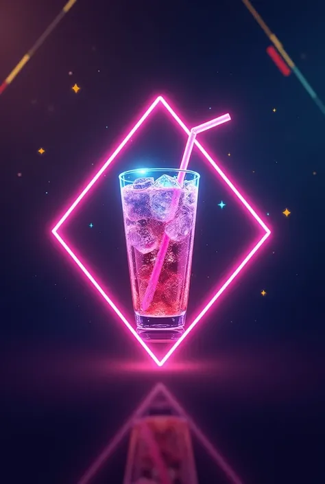 logo that is shaped like a diamond like a glass with a straw and neon colors 