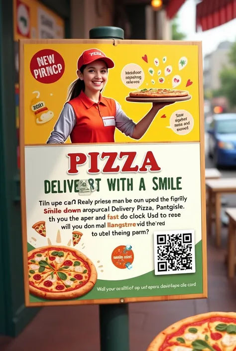 Notice for vacancy in a fun pizza delivery job with qr code