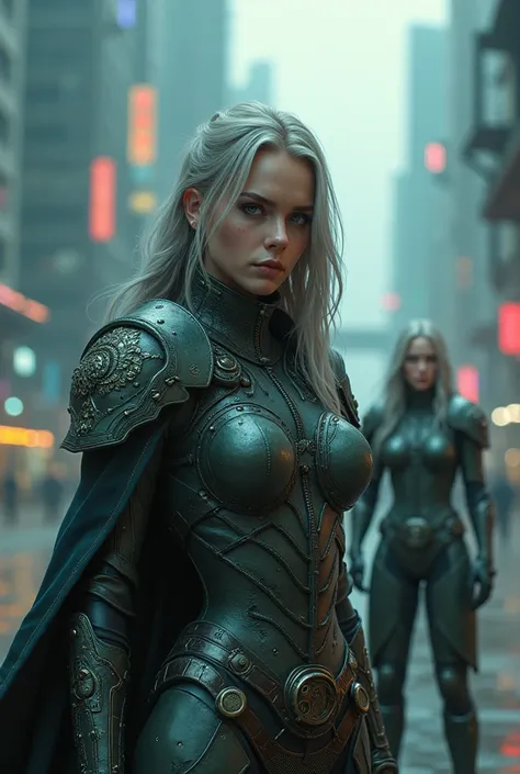 realistic photo, In a distant future where. Rebirth and Redemption: The Valkyries must rediscover who they are and why they were chosen to protect the world. Myth Meets Tech: A blend of Norse mythology and cyberpunk aesthetics, exploring the tension betwee...