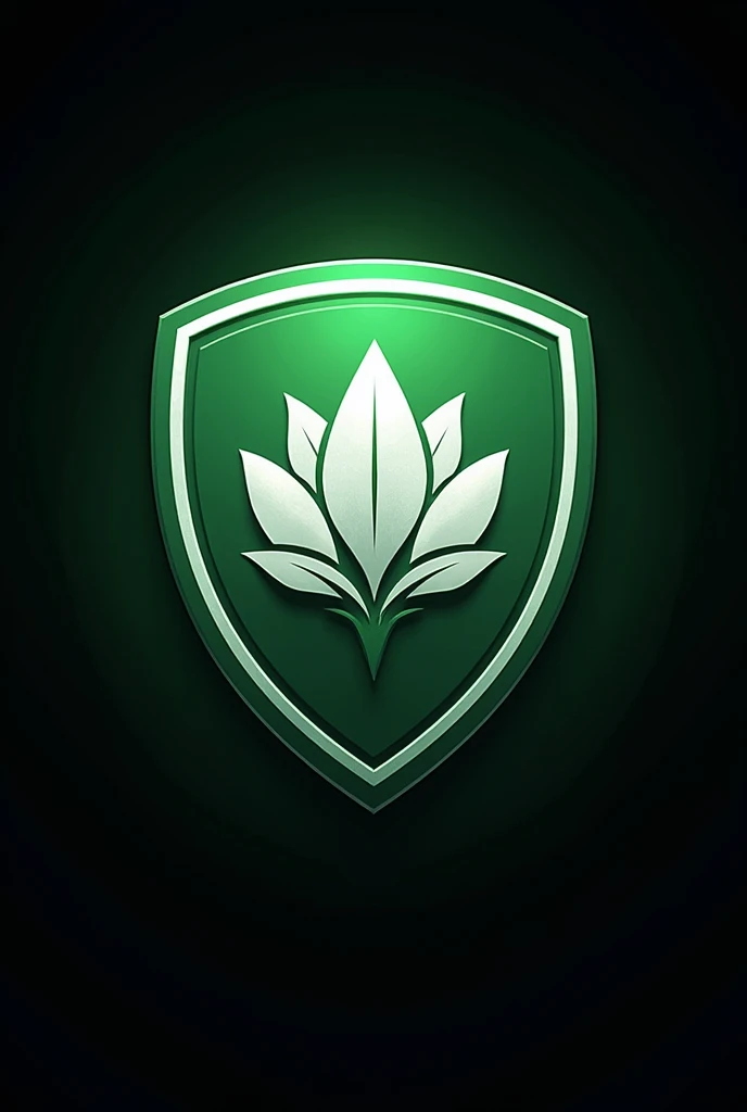 Create a teams shield .  It must be green and white . It must be a circle ,  with a detailed white flower in the center. The background should be black 