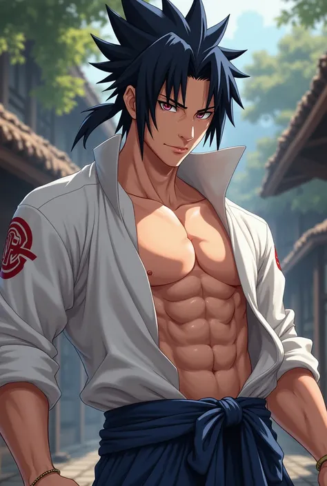 I want you to make Sasuke more muscular and sexy by taking Sakuras breasts 