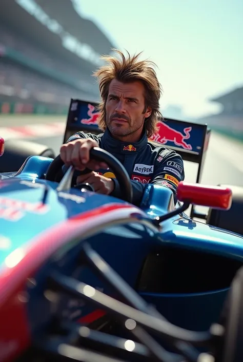 david hasselhoff in red bull f1 car. 