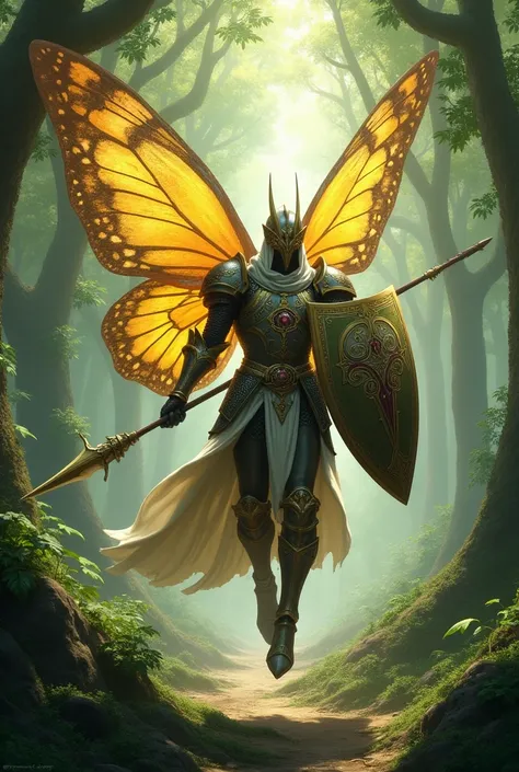 BAZAREH KNIGHT BUTTERFLY WITH SPEAR AND SHIELD DARDAKHFNA K AND FLYING IN THE FOREST EXCELLENT QUALITY 