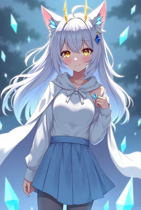 Adult anime girl,  silver hair ,  the hairstyle must meet the following parameters : fringe,  hairstyle and with loose locks that fall unevenly on your forehead.  Several parts of the hair are usually more bulky or messy ,  showing a more natural and carel...