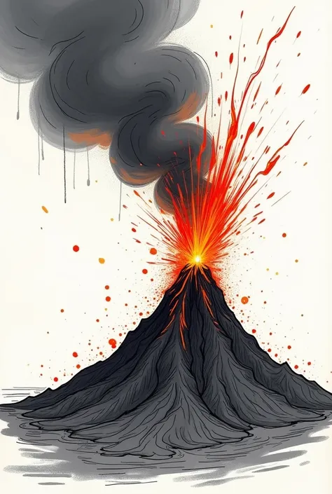 Make a simple image ( like an   had drawn) of a volcano erupting . 