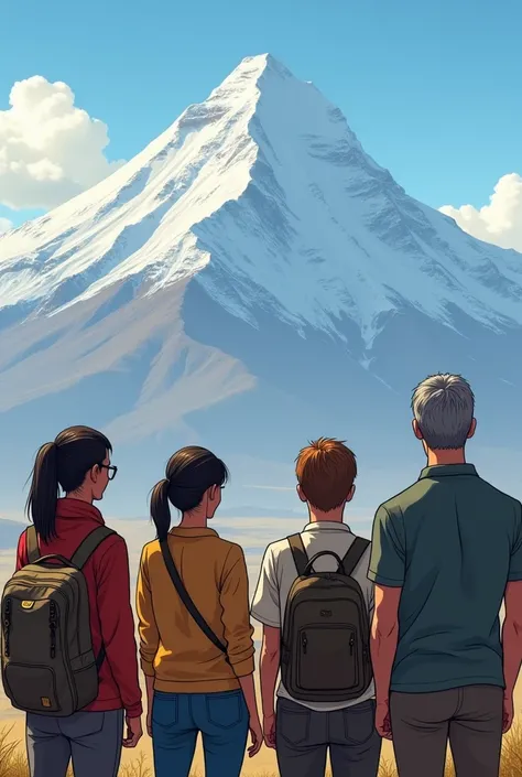  Four travelers  , all for about 50 years: two short women :  one with dark hair with a ponytail hairstyle and glasses,  another with a short brown haircut , and two men : , the first taller than a dense build in a shirt, the second is very short , gray-ha...