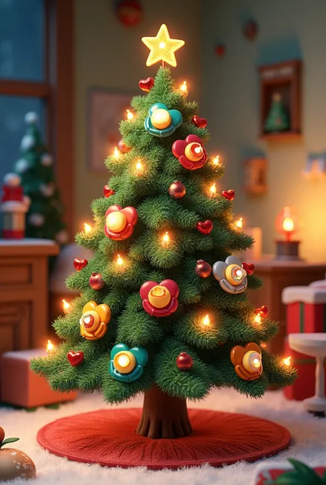 Christmas tree design with lights and pacifiers for ren made on a model