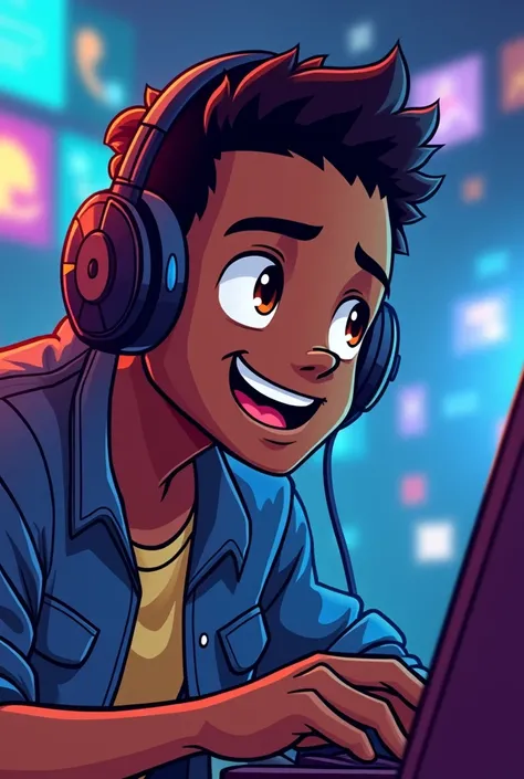 Black male gamer character with headset, cartoon