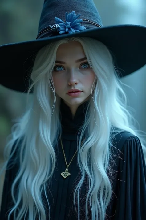 White-haired blue-eyed witch with hat