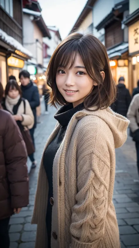 highest quality、genuine、Super detailed、finely、High resolution、8k wallpaper、one beautiful japanese woman Walking  through the scramble intersection.、light brown disheveled hair、sharp focus、perfect dynamic composition、beautiful and detailed eyes、thin short h...