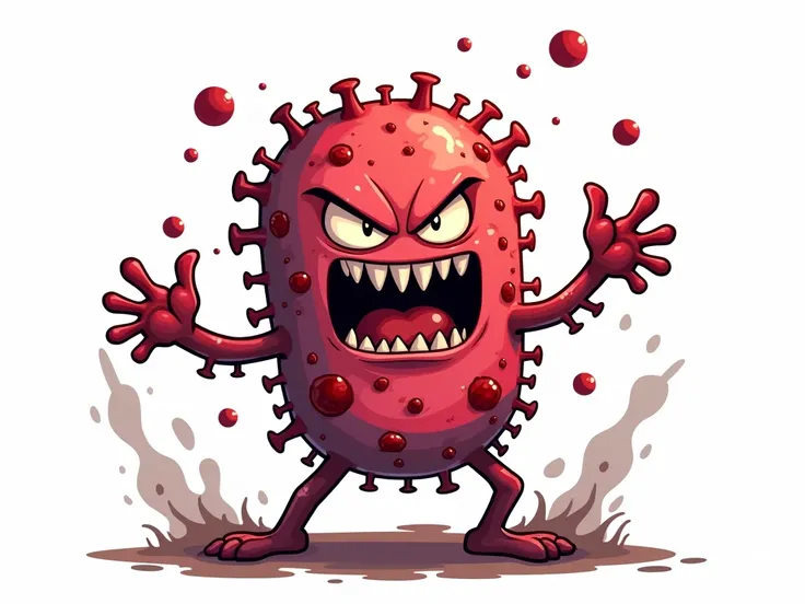 Herpes as game boss, Make it as simple as a cartoon for ren , that is terrifying,  that the character is a color other than white, white background and few details 
