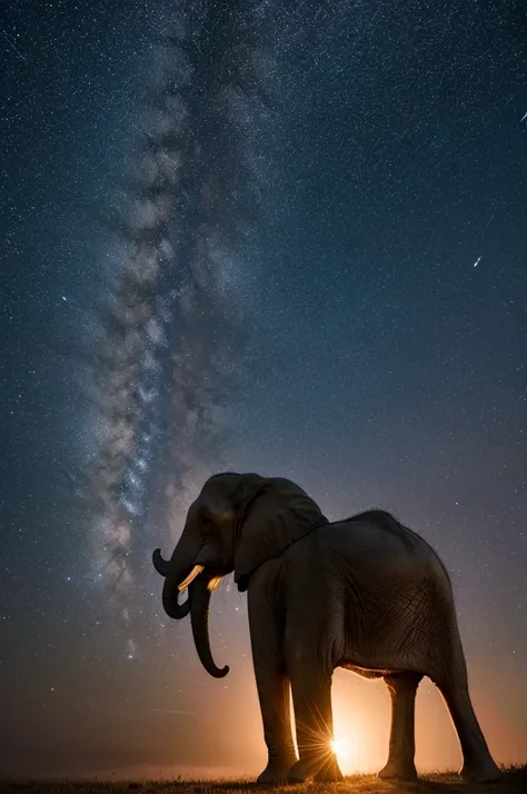 An elephant shining in the starry sky