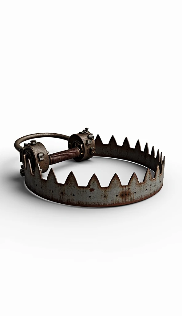 Open bear trap,  side view ,  white background
