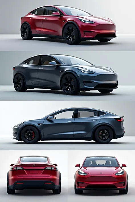 Tesla Model Y: 2025 full front sleek design different 4 colours back side and side views of seats 