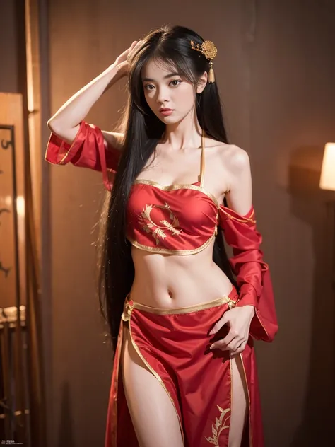 Best Quality, High Definition, Wuxia,1girl, Chinese classical dress, super pretty face, super beautiful eyes, super beautiful hair, beautiful detailed eyes, (gorgeous), (()),, (perfect body: 1.1), full body shooting, (very detailed CG8k wallpaper), (very d...