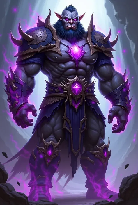 Make an ORC monster from ASTRALIS Alma Cleric of Chaos Necromancer for League Of Legends by Alma Roxas male male purple soul armor with rays 