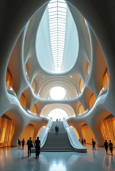 Make an interior entrance to a train station inspired by the Museum of Tomorrow and Maat and the unique style of Santiago Calatrava the entrance to the Maat