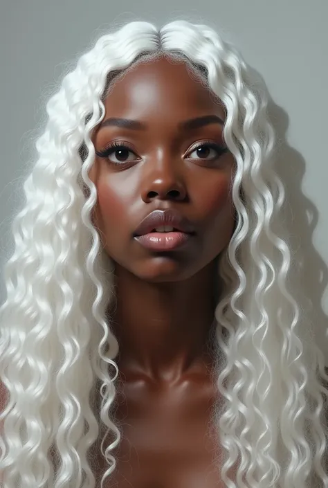 Realistic young black 
omen with
curly white hair long