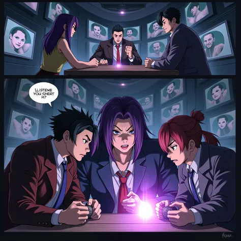 Style anime beautiful

Chapitre 1 : Colère et machination
Page 1

Panel 1 : Plan large d’une salle sombre avec mille écrans inversés. Des images du combat de Mohamed contre Yusuf et Larissa clignotent.
SFX : BIP... BIP... BIP...
Panel 2 : Gros plan sur Ash...