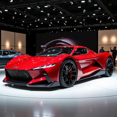 Rendering of a concept car, 2024 Eagle Talon two door coupe, from the side, side shot, in silhouette, red in color, car show, High Resolution, Masterpiece, High Details, HD, High Quality, Super Detailed, UHD, 