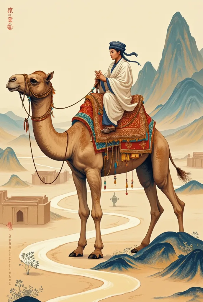 chinese style illustrations，silk road，antiquity，camel