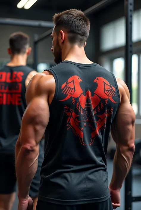 Sleeveless training t-shirts ,  with gym designs on the back 
