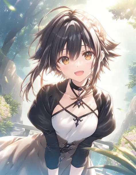 1girl, tomboy, little female, small breasts, beautiful detailed eyes,  open mouth, outdoors,wind, fantasy, game CG, break,((artist:mitsumi_misato)),(artist:fujiyama),(artist:suzumori),(masterpiece), (best quality), (ultra-detailed), very aesthetic, newest,...