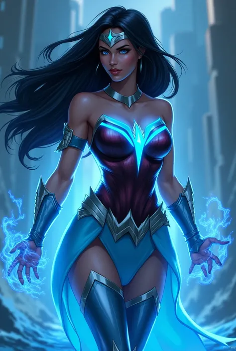  New character from dc comics .  A fair-skinned woman with black hair . Are **Cyanara **,  a superhero of the universe D .C. 🌌  Your calm blue personality gives you power over water and healing ,  symbolizing peace and hope . The film "Cyanara :  Heart Ref...