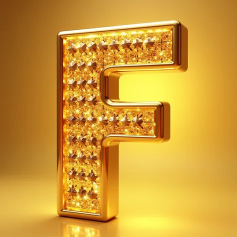 Generate alphabet F with vibrant golden colors and with full fill of diamond and shiny full hd 8k 