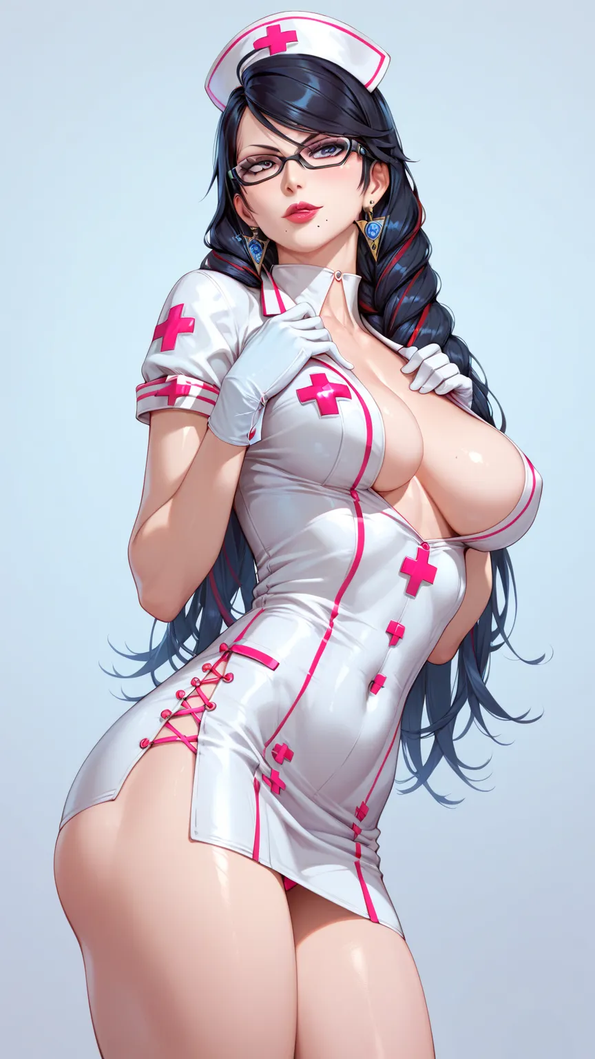 bayonetta in a sexy nurse's uniform.