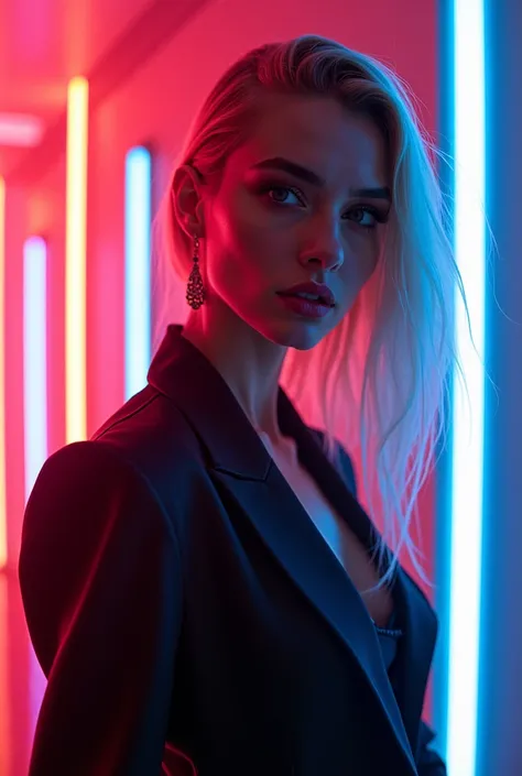 Woman model.neon walls 80s