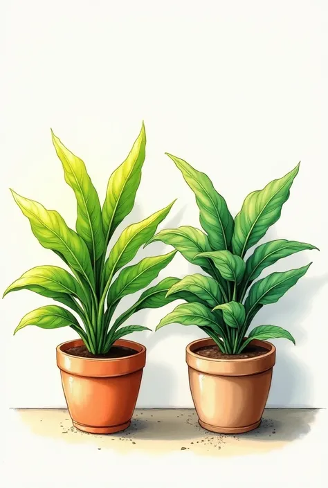 A drawing of two ,  pots one under the sun and one in the shade.
