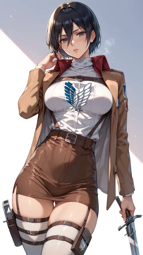 Mikasa Ackerman, shingeki no kyojin, soldier clothing that is very tight due to their sexy and voluptuous body 